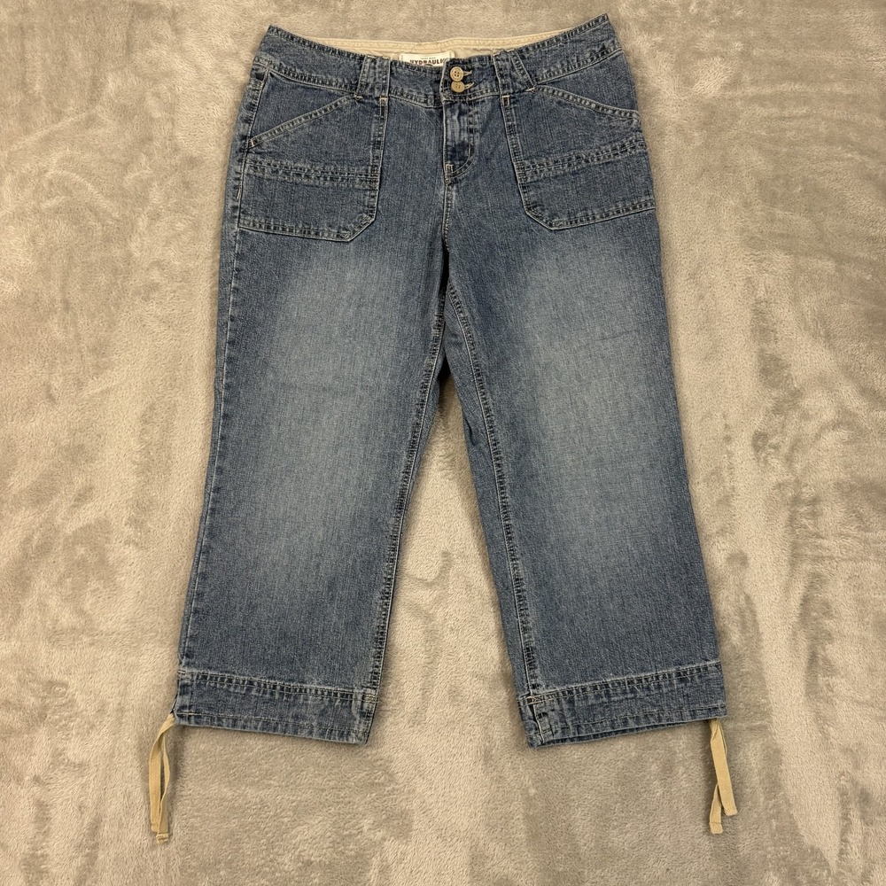 Vintage Hydraulic Jeans Womens 11/12 Wide Leg Capri 90s 2000s Y2K Drawstring